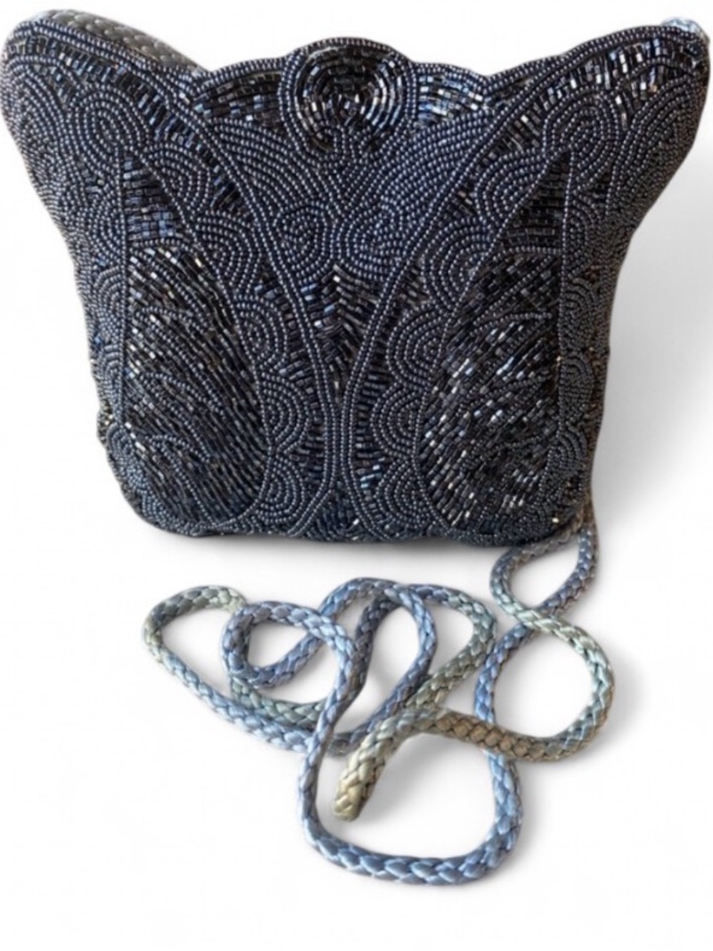 Magid Gunmetal Beaded Evening Bag Reversible Stripe Paisley Clutch Crossbody